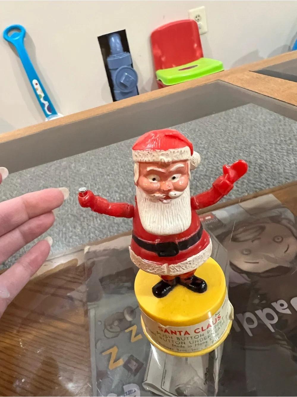 Vintage Santa Claus Push Button Puppet Christmas Toy Kohner Bros-1960s-Collectib